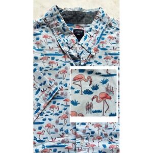 J. Crew Light Blue Button-Down Shirt with Pink Flamingo Print
